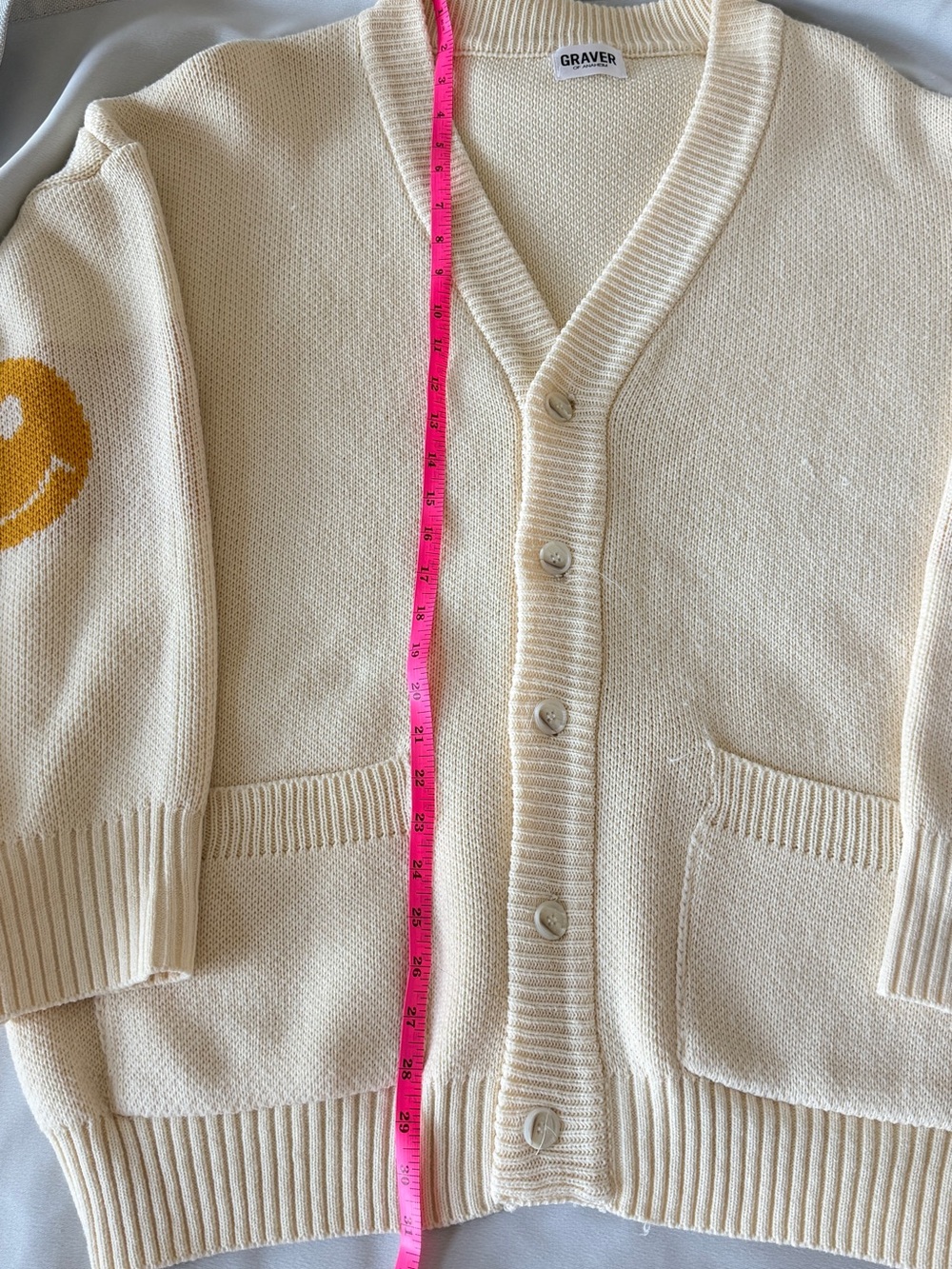 GRAVER[UNISEX] ELBOW DOT SMILE KNIT CARDIGAN CREAM - Picture 9 of 9
